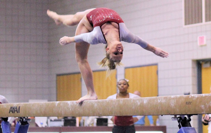 acro gym with beams