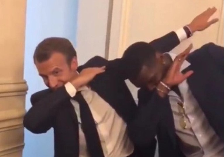 Emmanuel Macron dab with Paul Pogba