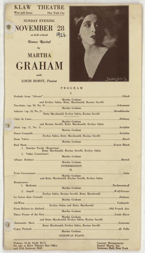 Martha Graham, Klaw Theatre, November 28, 1926